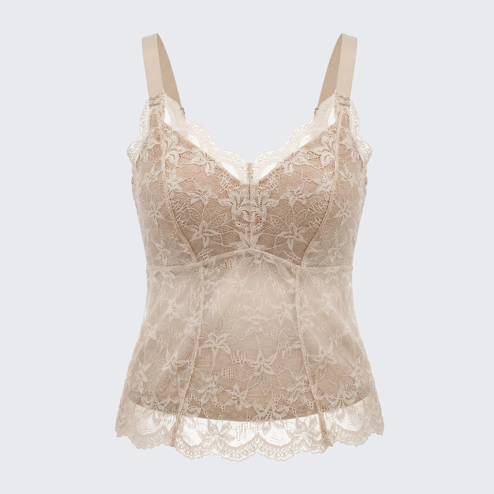 Seamless Lace Camisole Built-in Bra Push Up Side Smoothing Plus Size Top