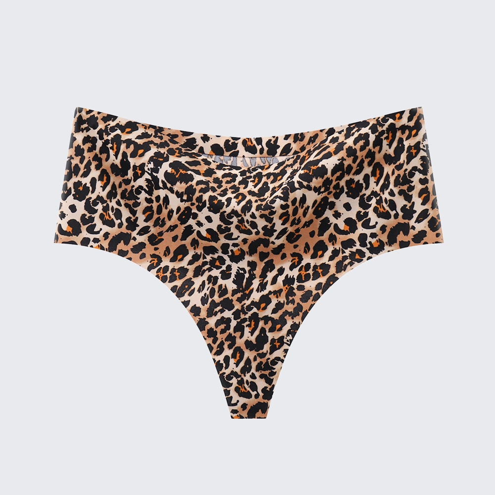 [3+ Items, 170 EGP Each] Women's Seamless Ice Silk Thong Underwear Leopard Print & Solid Color Panties
