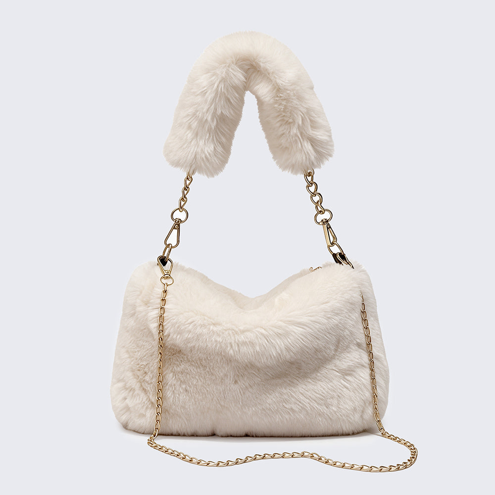 Plush Shoulder Bag for Women | Elegant Chain Strap Handbag