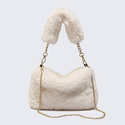 Plush Shoulder Bag for Women | Elegant Chain Strap Handbag