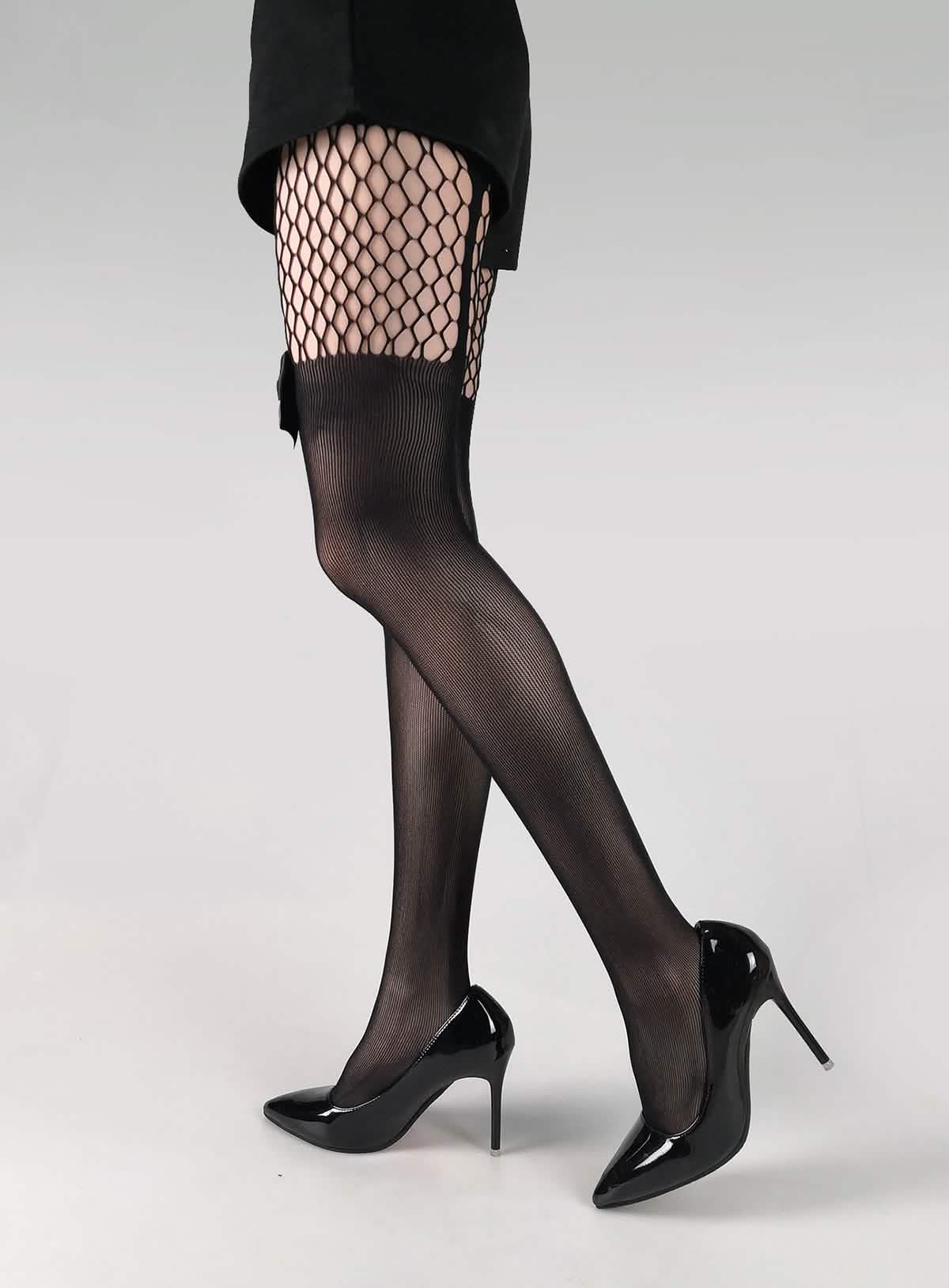 Sexy black lace embroidery suspender stockings sex fun matching stockings big mesh bow