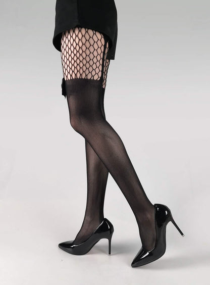 Sexy black lace embroidery suspender stockings sex fun matching stockings big mesh bow
