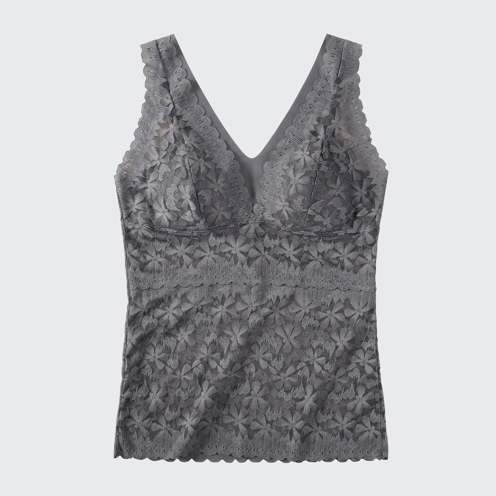 Lace Wide Strap Cami Ice Silk V Shape Back Latex Cup Plus Size