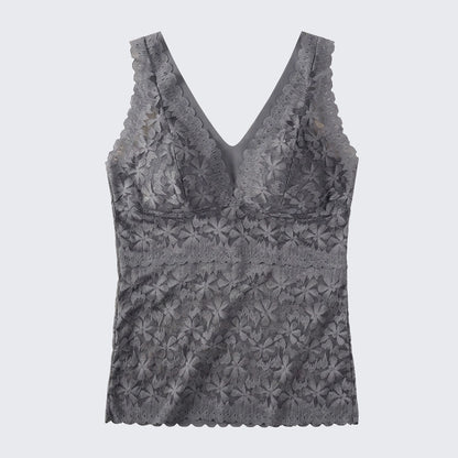 Lace Wide Strap Cami Ice Silk V Shape Back Latex Cup Plus Size