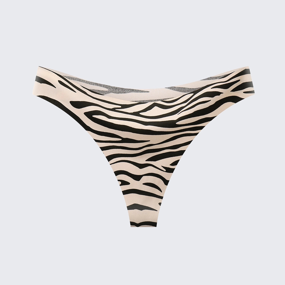 Seamless Ice Silk Low Rise Leopard Cotton Crotch Thong Panty