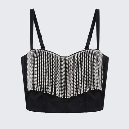 Rhinestone Tassel Chain Cami Corset Going Out Top