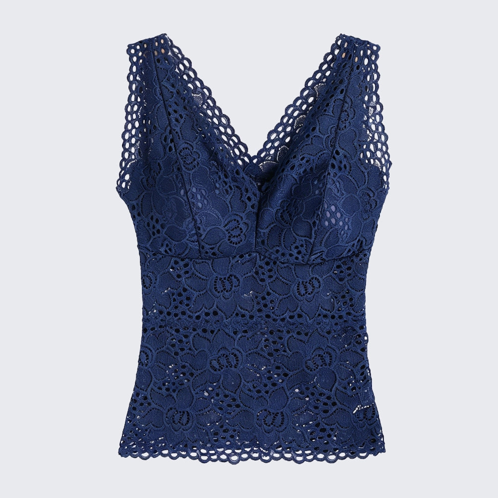 Plus Size Mid Length Lace Camisole Padded Hollow Out Backless