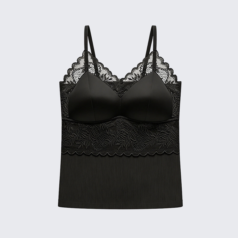 Seamless Satin Lace Camisole with Built-in Bra Plus Size Padded Top