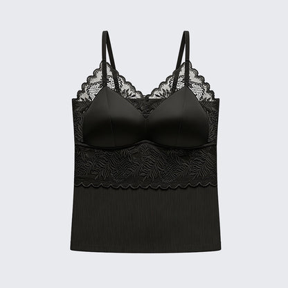 Seamless Satin Lace Camisole with Built-in Bra Plus Size Padded Top