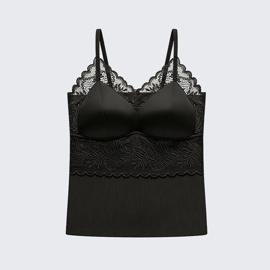 Seamless Satin Lace Camisole with Built-in Bra Plus Size Padded Top