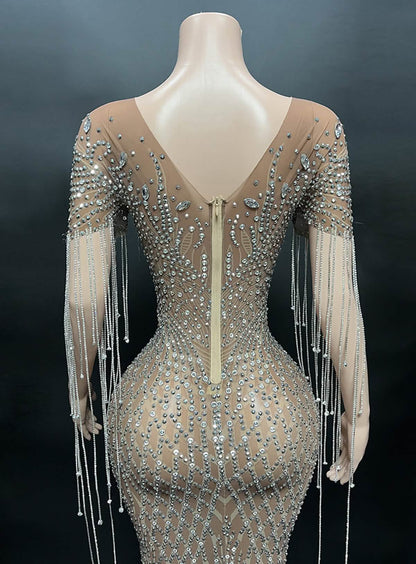 Aura – Crystal Beaded Fringe Gown