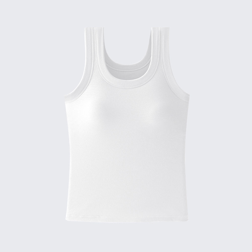 Women's Built In Bra Tank Top | Padded Crew Neck Slim Fit Camisole