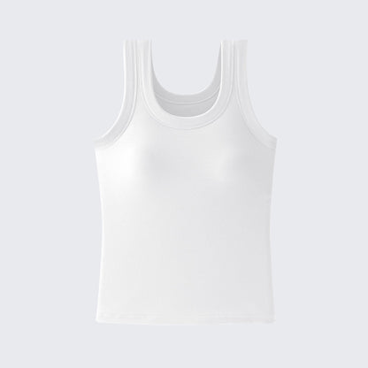 Women's Built In Bra Tank Top | Padded Crew Neck Slim Fit Camisole