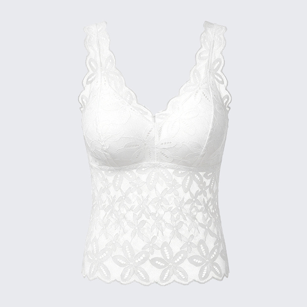Floral Sheer Lace V Neck Camisole Built-in Bra Padded Top