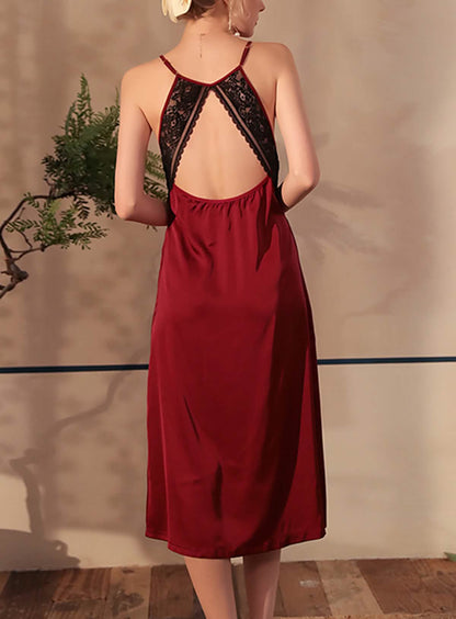 Sexy silk lace embroidery bridal wedding dress style deep V low cut lingerie see-through cut-out seduction dress sundress