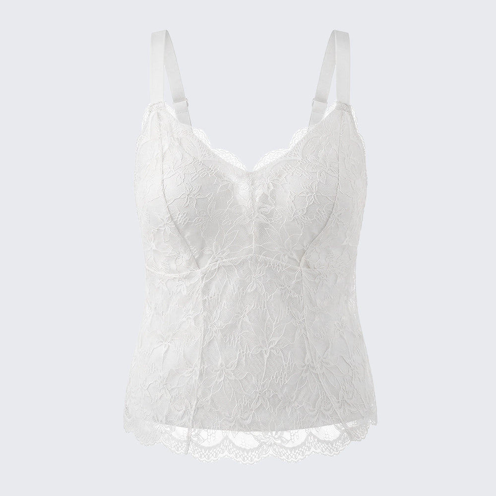 Seamless Lace Camisole Built-in Bra Push Up Side Smoothing Plus Size Top