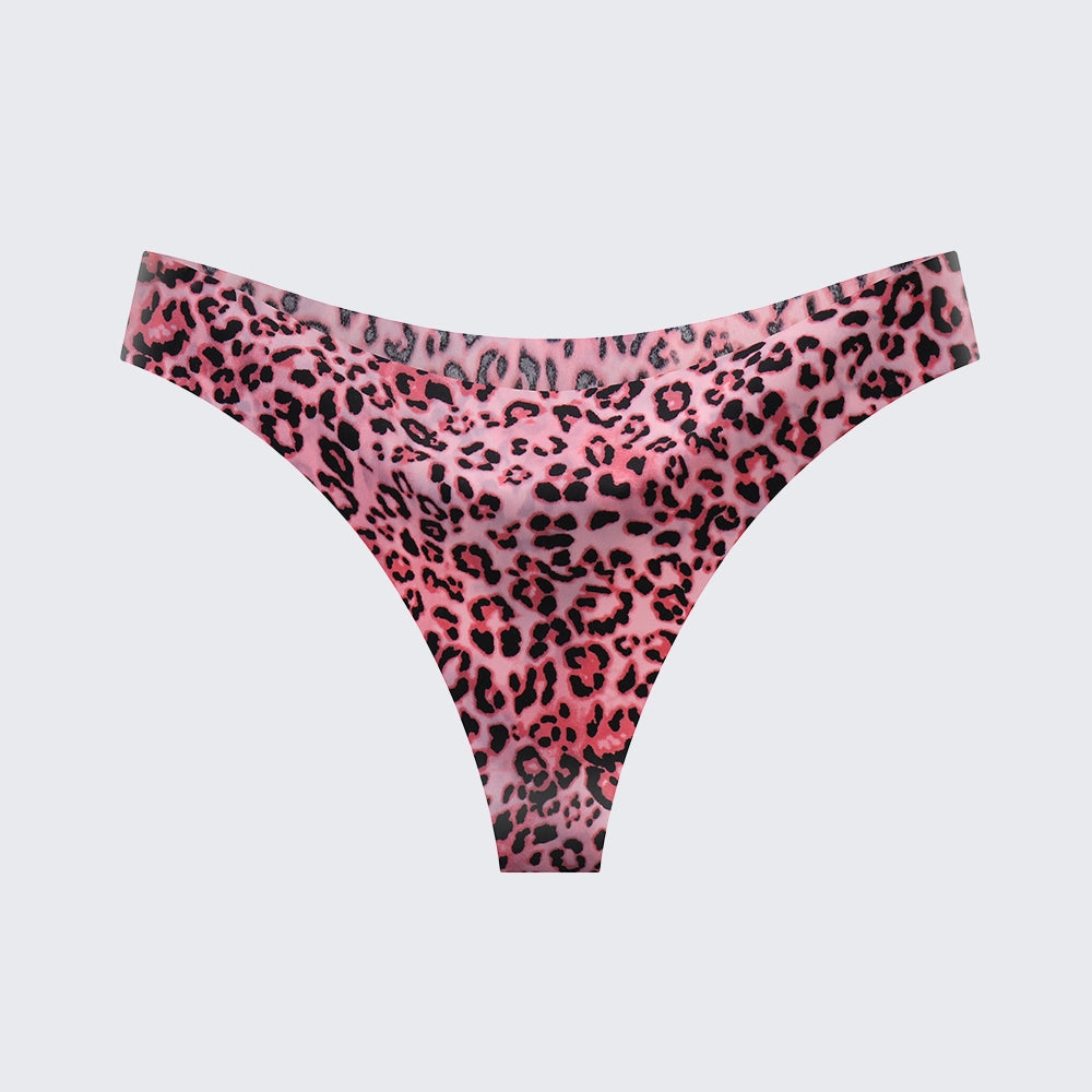 Seamless Ice Silk Low Rise Leopard Cotton Crotch Thong Panty