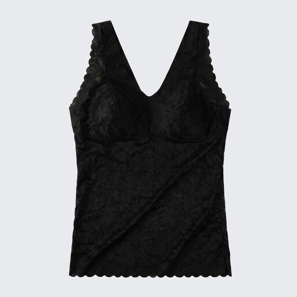 Lace Wide Strap Cami Ice Silk V Shape Back Latex Cup Plus Size