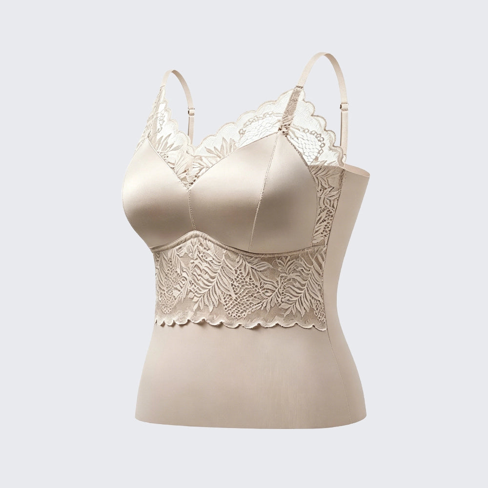 Seamless Satin Lace Camisole with Built-in Bra Plus Size Padded Top