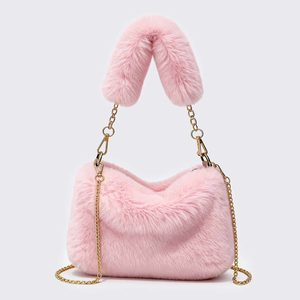 Plush Shoulder Bag for Women | Elegant Chain Strap Handbag