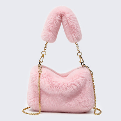 Plush Shoulder Bag for Women | Elegant Chain Strap Handbag
