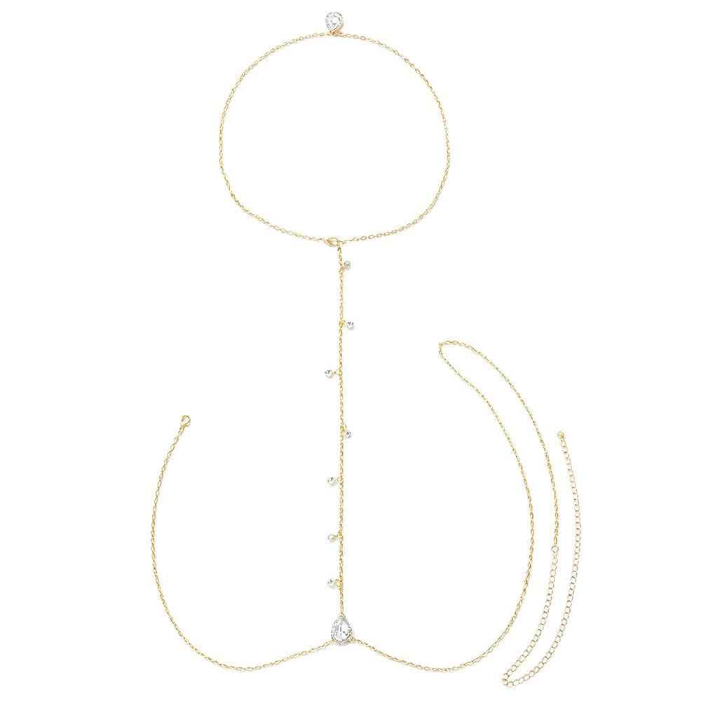 [2+ Items, 300 EGP Each] Bridal Back Body Chain with Rhinestone Tassel and Teardrop Waist Chain