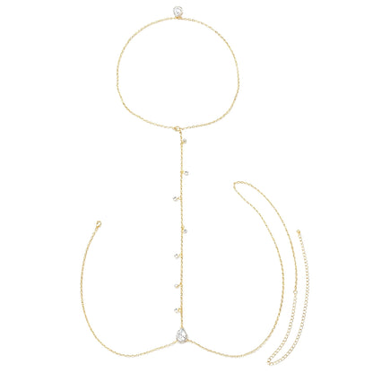 [2+ Items, 300 EGP Each] Bridal Back Body Chain with Rhinestone Tassel and Teardrop Waist Chain