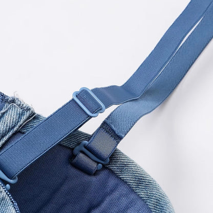 Women's Denim Corset Bustier Crop Top with Straps