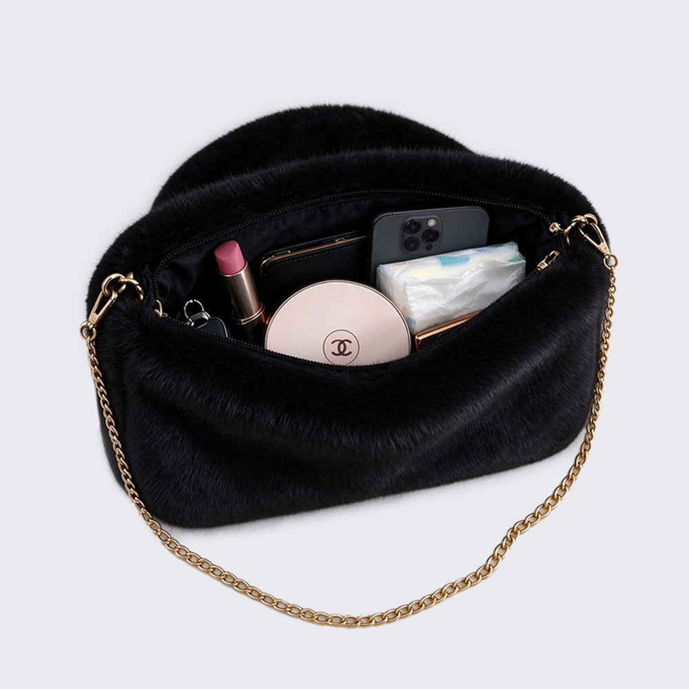 Plush Shoulder Bag for Women | Elegant Chain Strap Handbag