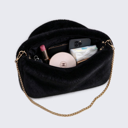 Plush Shoulder Bag for Women | Elegant Chain Strap Handbag