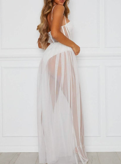 Sexy black lace embroidery lingerie see-through hollow sexy outfit slit long skirt
