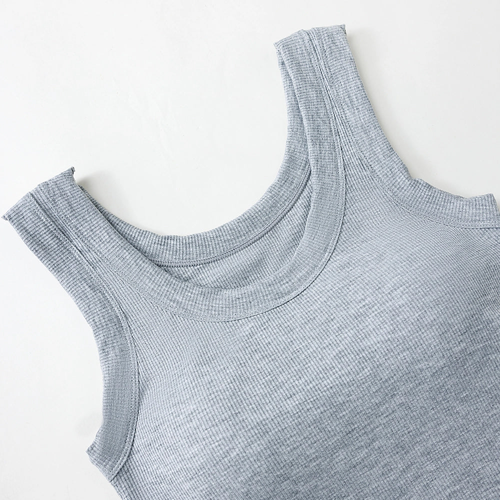 Women's Built In Bra Tank Top | Padded Crew Neck Slim Fit Camisole