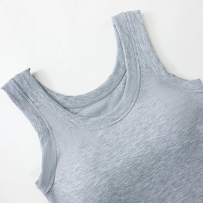 Women's Built In Bra Tank Top | Padded Crew Neck Slim Fit Camisole