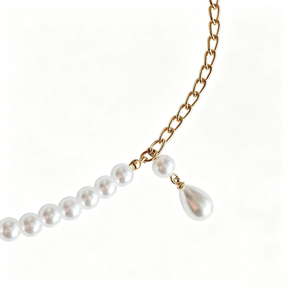 [2+ Items, 300 EGP Each] Women's Casual Faux Pearl Drop Waist Chain Simple Versatile Belt
