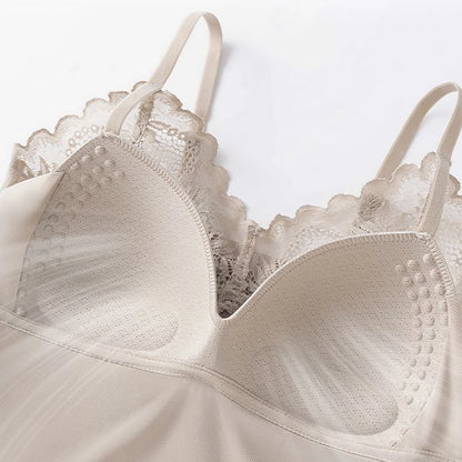 Seamless Satin Lace Camisole with Built-in Bra Plus Size Padded Top
