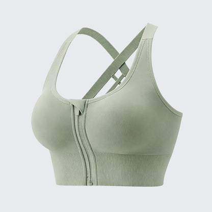 High Impact Front Zipper Sports Bra Shockproof Criss Cross Back Activewear