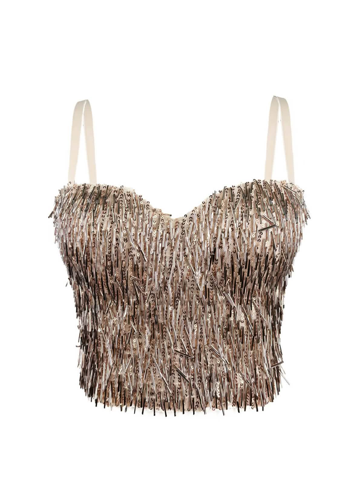 Glint – Sequin & Bead-Embellished Camisole Crop Top