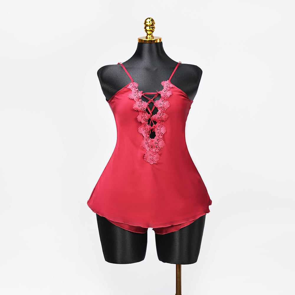 Satin Floral Lace Pajamas Set Nightwear