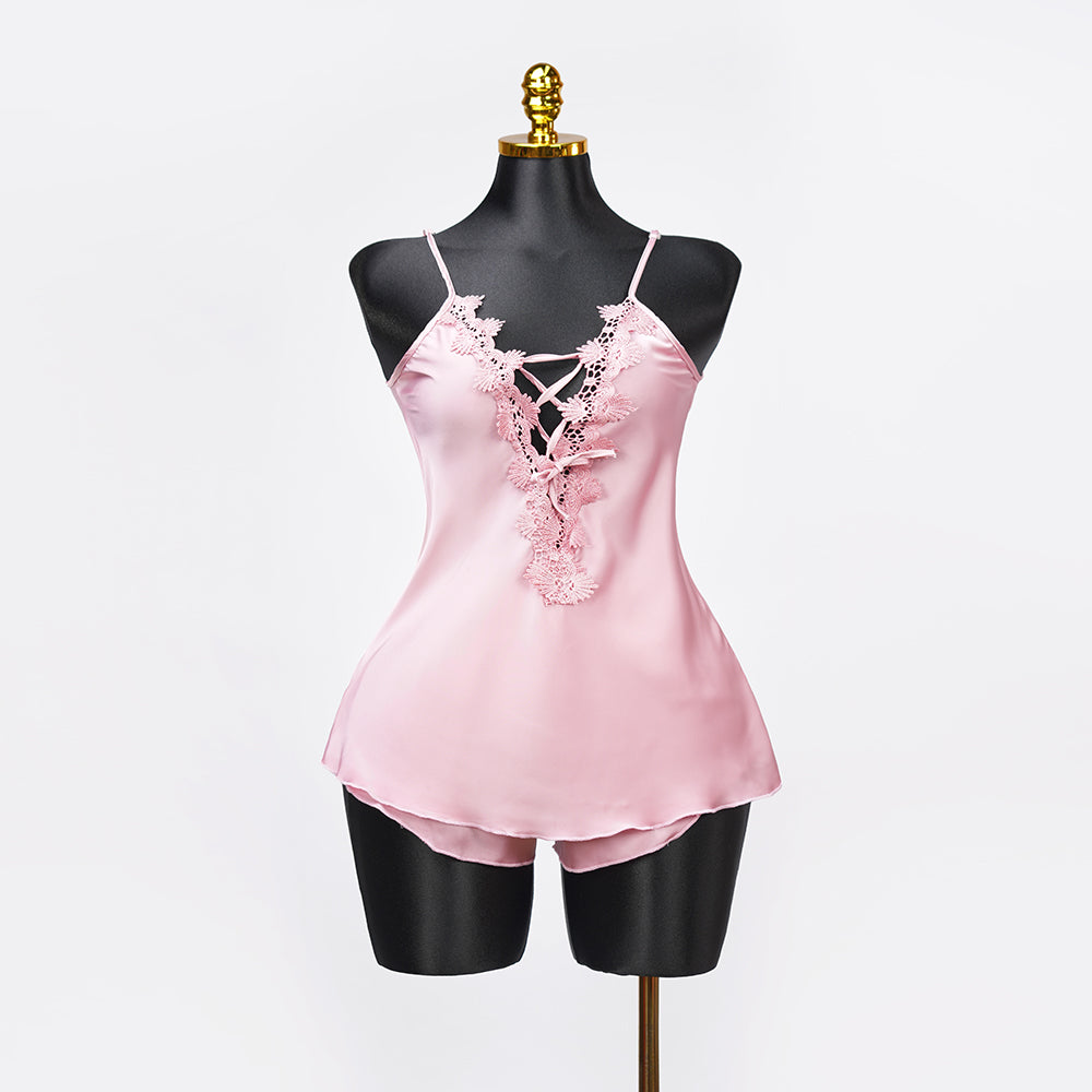 Satin Floral Lace Pajamas Set Nightwear