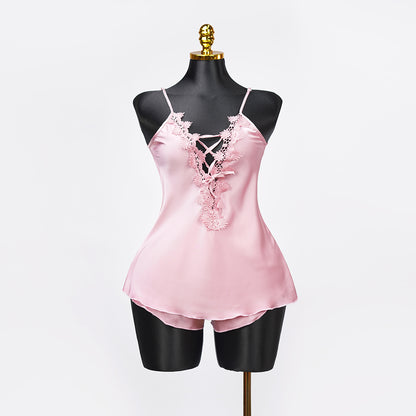 Satin Floral Lace Pajamas Set Nightwear