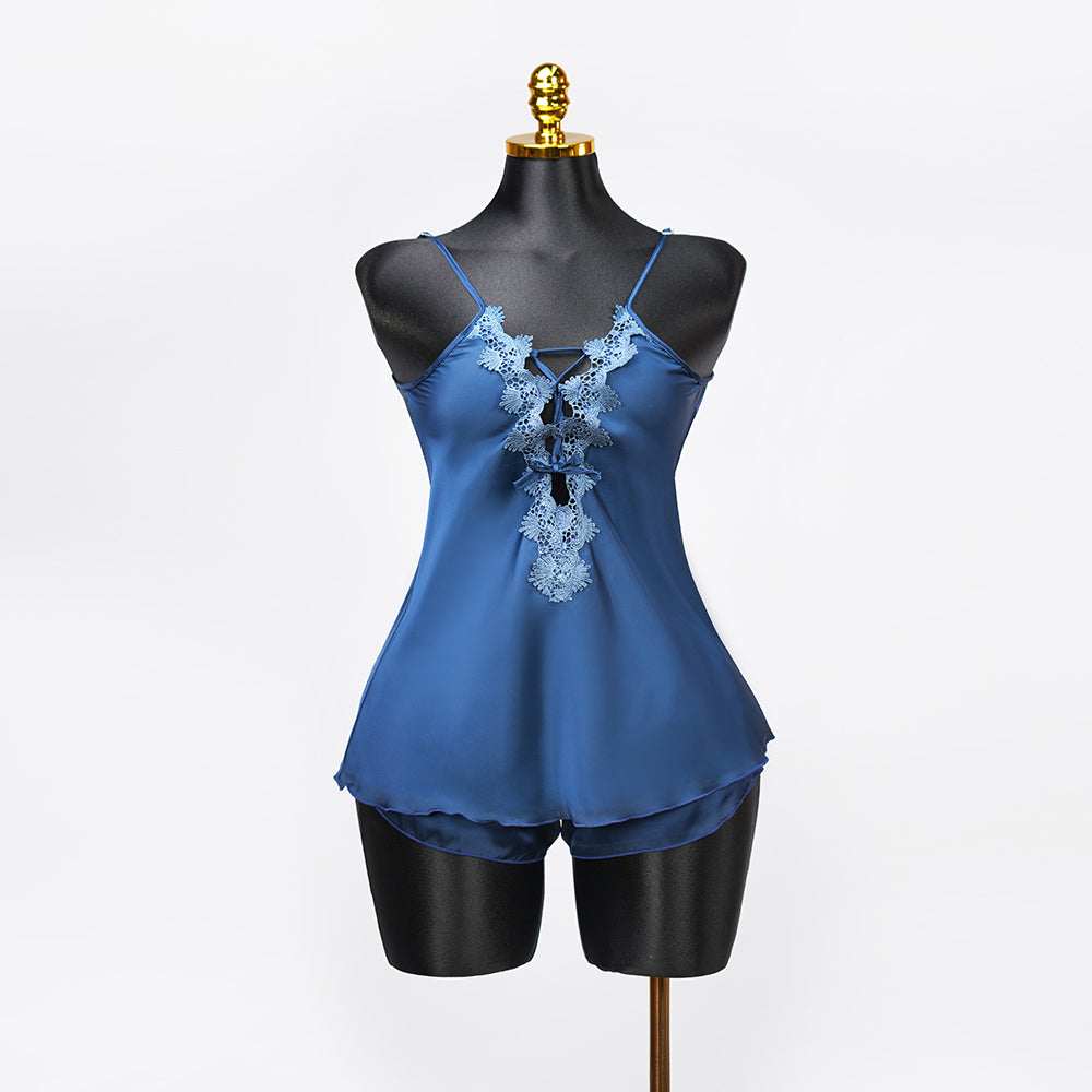 Satin Floral Lace Pajamas Set Nightwear