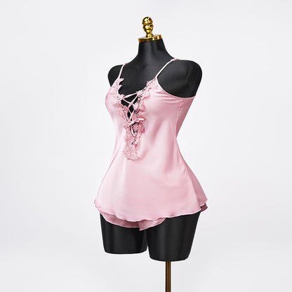 Satin Floral Lace Pajamas Set Nightwear