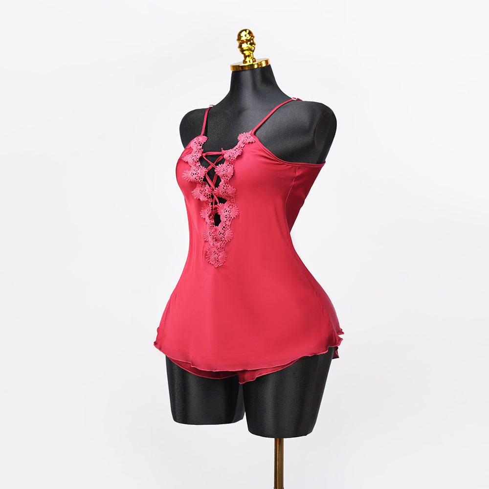 Satin Floral Lace Pajamas Set Nightwear