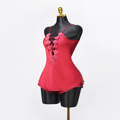 Satin Floral Lace Pajamas Set Nightwear