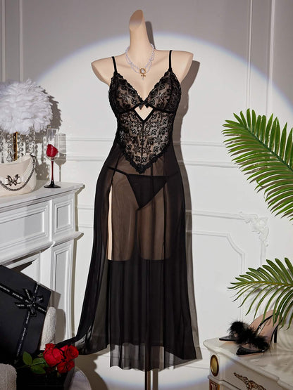 Black Lace Floral Print Negligees