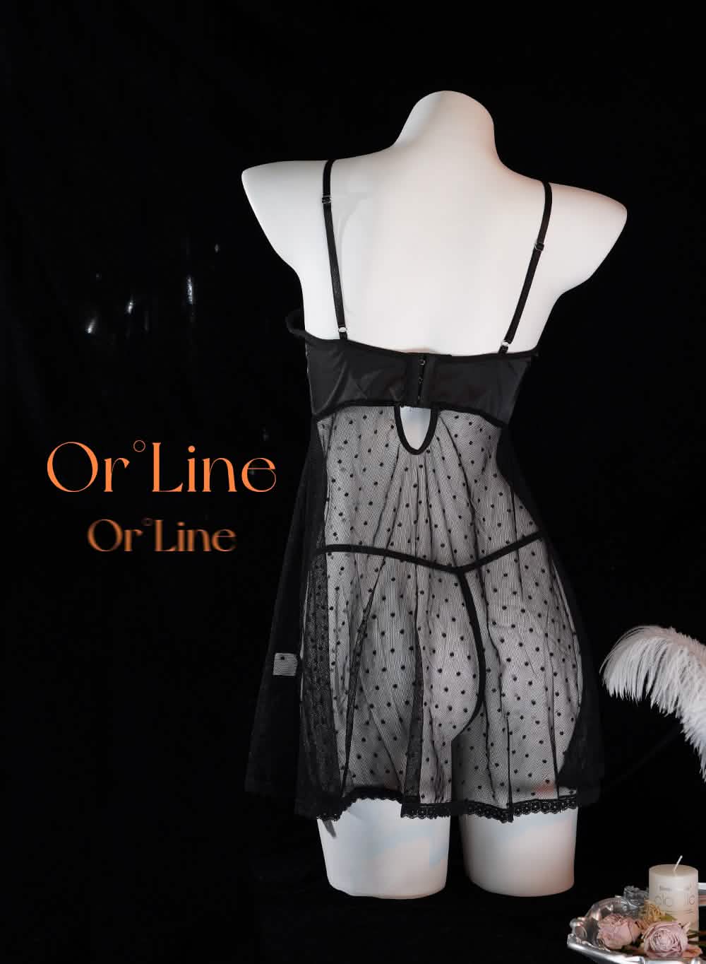 Black Polka Dot Mesh Gauze Top Panty Set