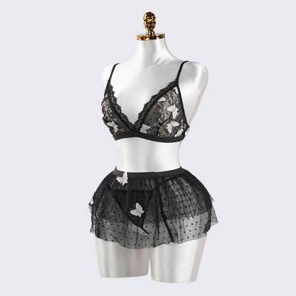 Black Lace Butterfly Embroidery Bra & Panty Set