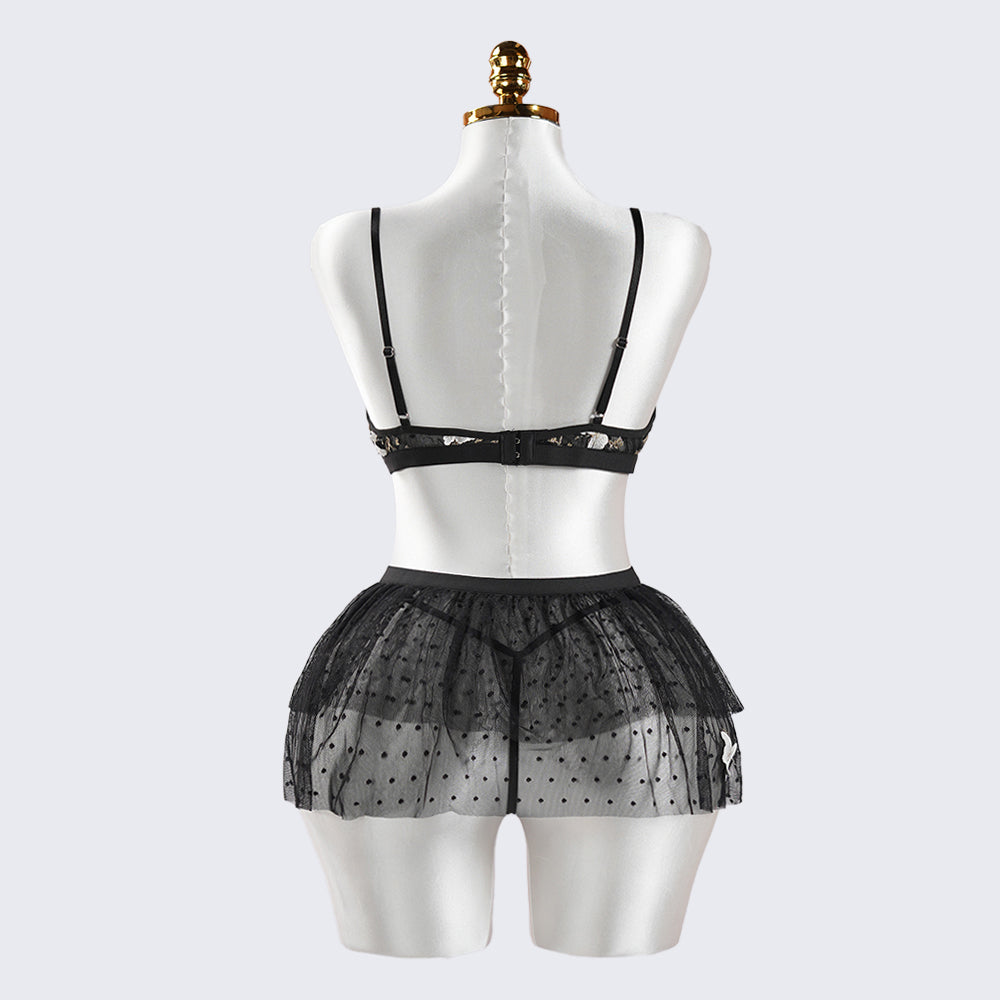 Black Lace Butterfly Embroidery Bra & Panty Set