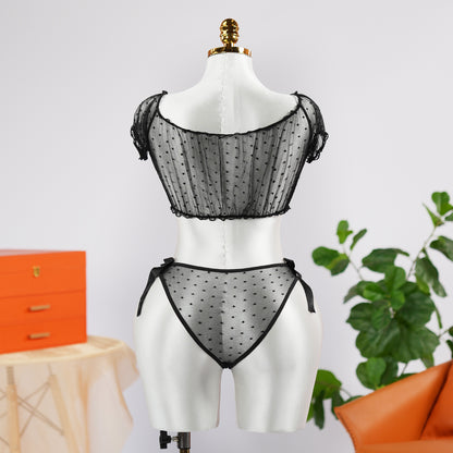 Black Polka Dot See-Through Hollow Bra Panty Set