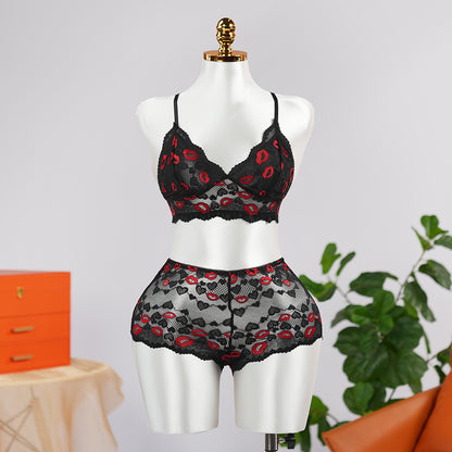 Black Lace Embroidery Sexy Bra Panty Set